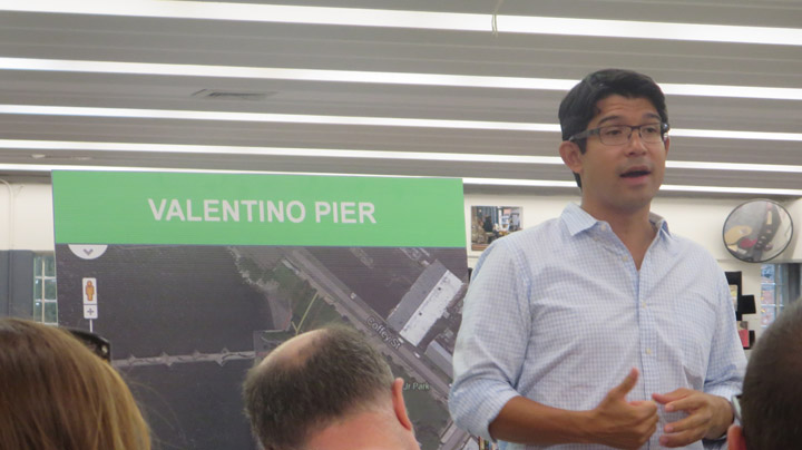 Carlos Menchaca speaking about Valentino Pier at the Red Hook Library